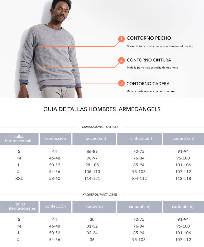 Guia de tallas hombre ropa sostenible 
